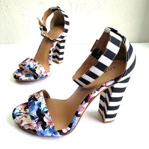 Torrid Multi Print Heeled Sandal Size 7 Wide Fit Stripe Floral High Heel Shoes